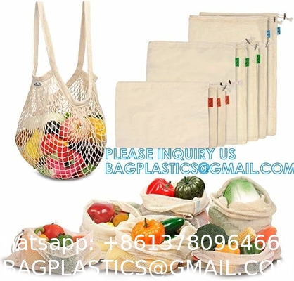 Organic Cotton String Washable Market Bag | Mesh Produce Bag, Fruits Vegetable Net Bag, Eco Net Bag