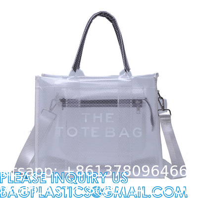 Wholesale Summer Clear Mesh PVC Beach Bags Transparent Design Tote Bags Women Luxury Handbags For Outdoor