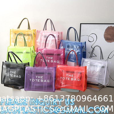 Wholesale Summer Clear Mesh PVC Beach Bags Transparent Design Tote Bags Women Luxury Handbags For Outdoor