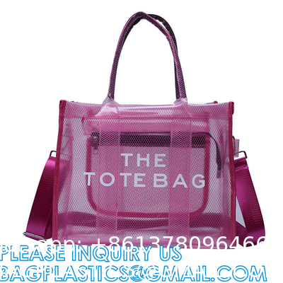 Wholesale Summer Clear Mesh PVC Beach Bags Transparent Design Tote Bags Women Luxury Handbags For Outdoor