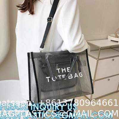 Wholesale Summer Clear Mesh PVC Beach Bags Transparent Design Tote Bags Women Luxury Handbags For Outdoor