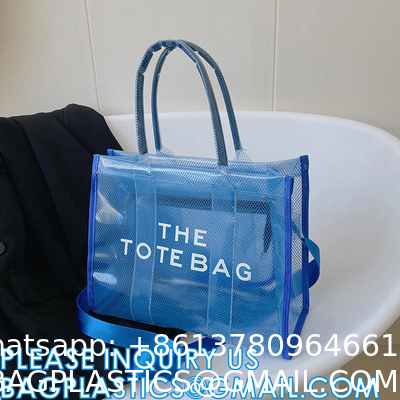 Wholesale Summer Clear Mesh PVC Beach Bags Transparent Design Tote Bags Women Luxury Handbags For Outdoor