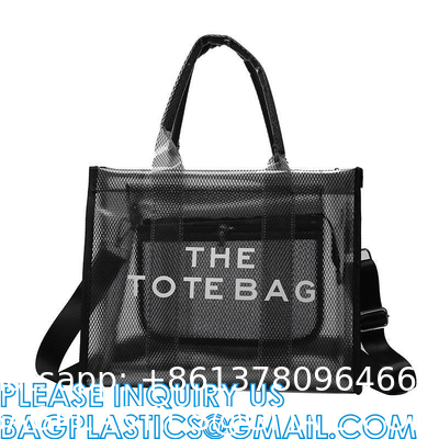 Wholesale Summer Clear Mesh PVC Beach Bags Transparent Design Tote Bags Women Luxury Handbags For Outdoor