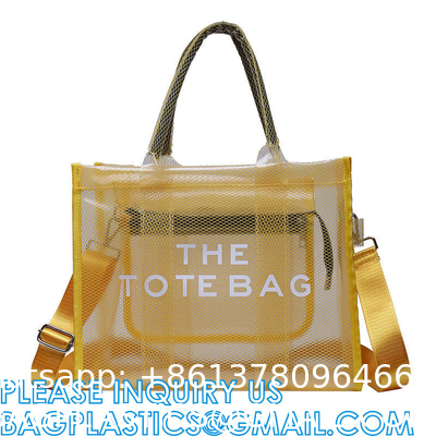 Wholesale Summer Clear Mesh PVC Beach Bags Transparent Design Tote Bags Women Luxury Handbags For Outdoor