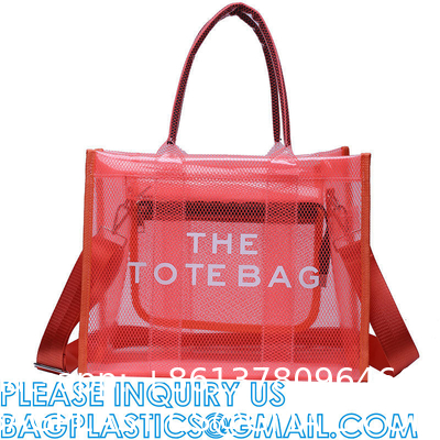 Wholesale Summer Clear Mesh PVC Beach Bags Transparent Design Tote Bags Women Luxury Handbags For Outdoor