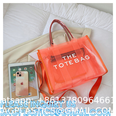 Wholesale Summer Clear Mesh PVC Beach Bags Transparent Design Tote Bags Women Luxury Handbags For Outdoor