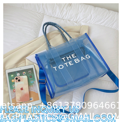 Wholesale Summer Clear Mesh PVC Beach Bags Transparent Design Tote Bags Women Luxury Handbags For Outdoor