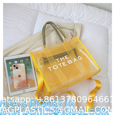 Wholesale Summer Clear Mesh PVC Beach Bags Transparent Design Tote Bags Women Luxury Handbags For Outdoor