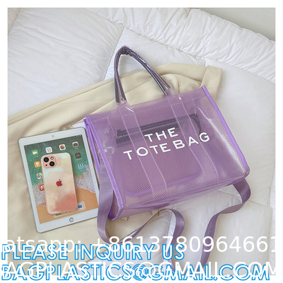 Wholesale Summer Clear Mesh PVC Beach Bags Transparent Design Tote Bags Women Luxury Handbags For Outdoor