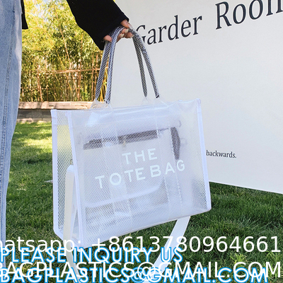 Wholesale Summer Clear Mesh PVC Beach Bags Transparent Design Tote Bags Women Luxury Handbags For Outdoor