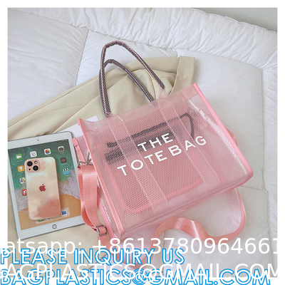 Wholesale Summer Clear Mesh PVC Beach Bags Transparent Design Tote Bags Women Luxury Handbags For Outdoor
