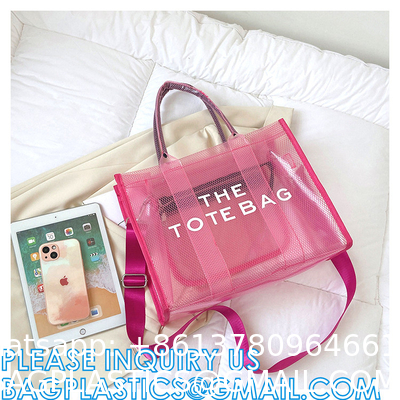 Wholesale Summer Clear Mesh PVC Beach Bags Transparent Design Tote Bags Women Luxury Handbags For Outdoor