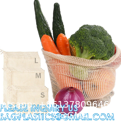 Custom Fruit and Vegetable Bag, Eco Friendly Reusable Grocery Tote Bags Organic Mesh Net Drawstring bags
