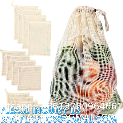 Custom Fruit and Vegetable Bag, Eco Friendly Reusable Grocery Tote Bags Organic Mesh Net Drawstring bags