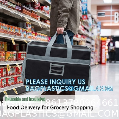 Insulated Food Delivery Bag with Support Frame and Plastic Bottom Plate,Grocery Delivery Bag for Catering