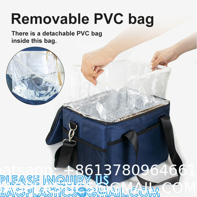 Insulated Food Delivery Bag with Support Frame and Plastic Bottom Plate,Grocery Delivery Bag for Catering
