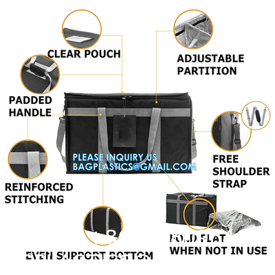 Insulated Food Delivery Bag with Support Frame and Plastic Bottom Plate,Grocery Delivery Bag for Catering