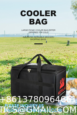 Insulated Food Delivery Bag with Support Frame and Plastic Bottom Plate,Grocery Delivery Bag for Catering