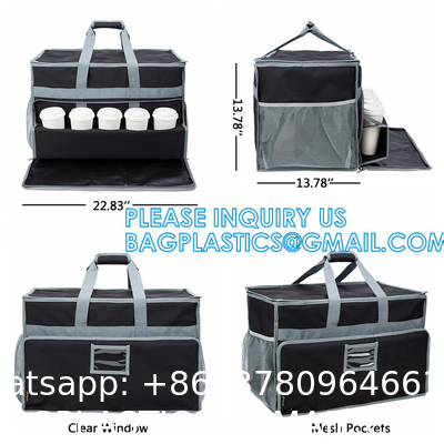 Insulated Food Delivery Bag with Support Frame and Plastic Bottom Plate,Grocery Delivery Bag for Catering