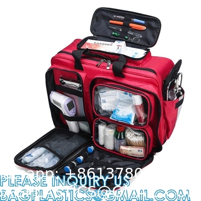 Red First Responder Bag Trauma Backpack, Medical Emergency Kits Storage Jump Bag Pack for EMT, EMS, Police