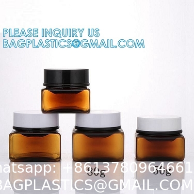 1oz 2oz 30ml 50ml 100ml Custom Refillable Amber Face Cream Container Cosmetic Plastic Glass Jar With Lid