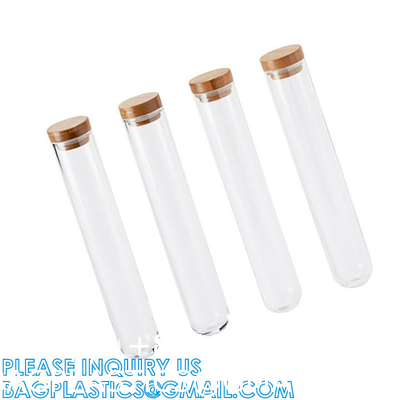 Plastic Glass Test Tubes with Cork Stoppers, Liquid Sample Vial, Leak-Proof, Jars Tube Containers With Wood Lid