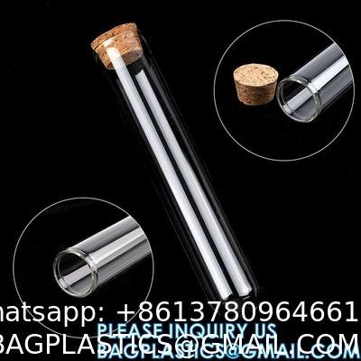 Plastic Glass Test Tubes with Cork Stoppers, Liquid Sample Vial, Leak-Proof, Jars Tube Containers With Wood Lid