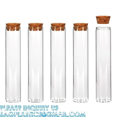 Plastic Glass Test Tubes with Cork Stoppers, Liquid Sample Vial, Leak-Proof, Jars Tube Containers With Wood Lid