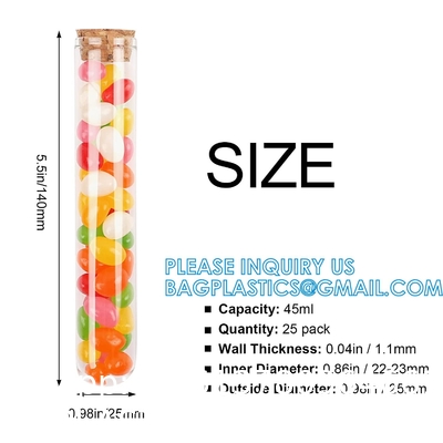 Plastic Glass Test Tubes with Cork Stoppers, Liquid Sample Vial, Leak-Proof, Jars Tube Containers With Wood Lid