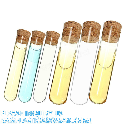 Plastic Glass Test Tubes with Cork Stoppers, Liquid Sample Vial, Leak-Proof, Jars Tube Containers With Wood Lid
