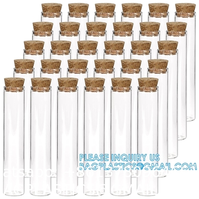 Plastic Glass Test Tubes with Cork Stoppers, Liquid Sample Vial, Leak-Proof, Jars Tube Containers With Wood Lid