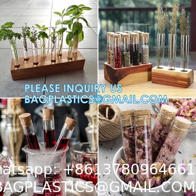 Plastic Glass Test Tubes with Cork Stoppers, Liquid Sample Vial, Leak-Proof, Jars Tube Containers With Wood Lid