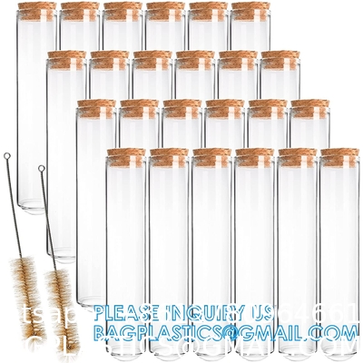Plastic Glass Test Tubes with Cork Stoppers, Liquid Sample Vial, Leak-Proof, Jars Tube Containers With Wood Lid