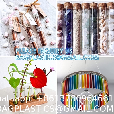 Plastic Glass Test Tubes with Cork Stoppers, Liquid Sample Vial, Leak-Proof, Jars Tube Containers With Wood Lid