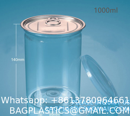 Multi Sizing 180ml To 2500ml Plastic Pop Top Cans For Food With Easy Open Lids Pet Jar, Ring Pull Top Can