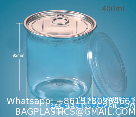 Multi Sizing 180ml To 2500ml Plastic Pop Top Cans For Food With Easy Open Lids Pet Jar, Ring Pull Top Can