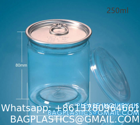 Multi Sizing 180ml To 2500ml Plastic Pop Top Cans For Food With Easy Open Lids Pet Jar, Ring Pull Top Can