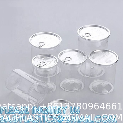 Multi Sizing 180ml To 2500ml Plastic Pop Top Cans For Food With Easy Open Lids Pet Jar, Ring Pull Top Can