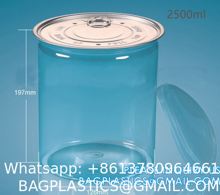 Multi Sizing 180ml To 2500ml Plastic Pop Top Cans For Food With Easy Open Lids Pet Jar, Ring Pull Top Can