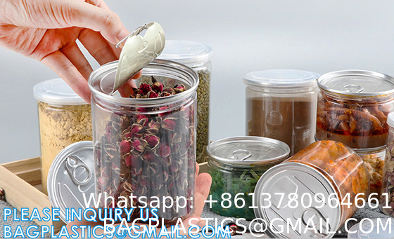 Multi Sizing 180ml To 2500ml Plastic Pop Top Cans For Food With Easy Open Lids Pet Jar, Ring Pull Top Can