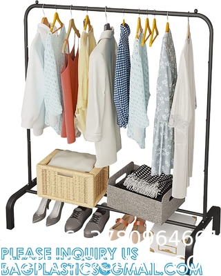 Clothes Rack, Garment Rack, Clothing Rack for Hanging Clothes, Drying Rack Hanger, Steel Frame, Mesh Storage Shelf