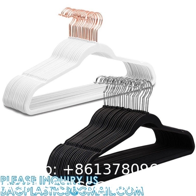 Velvet Hanger 50 Pack Space Save Non-Slip Padded Rose Gold Hook Flocked White And Black Velvet Clothes Hangers