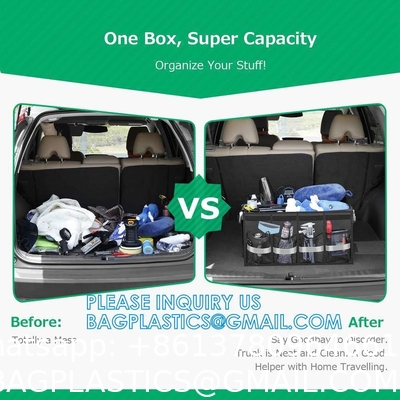Trunk Cargo Organizer Durable Storage Collapsible Multi Compartments With Aluminium Alloy Handle Reflective Strip