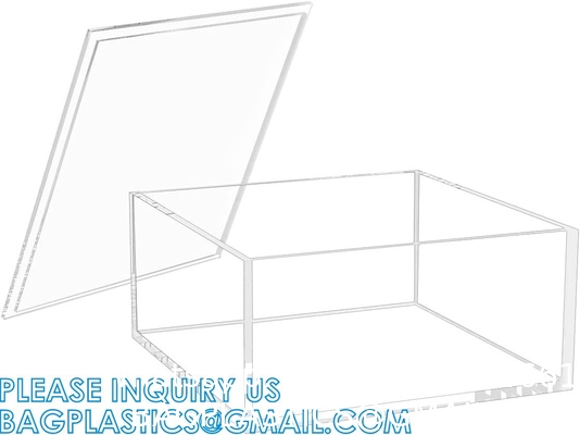 Clear Cube Display Case, Multi-Purpose Box Square Container, Decorative Acrylic Box with Lid, Stackable