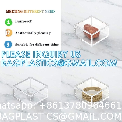 Clear Cube Display Case, Multi-Purpose Box Square Container, Decorative Acrylic Box with Lid, Stackable