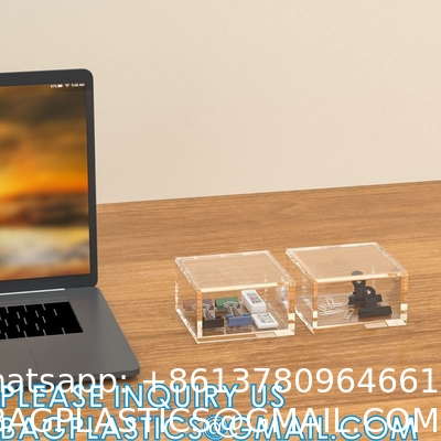 Clear Cube Display Case, Multi-Purpose Box Square Container, Decorative Acrylic Box with Lid, Stackable