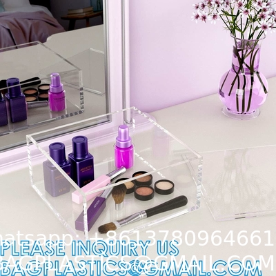Clear Cube Display Case, Multi-Purpose Box Square Container, Decorative Acrylic Box with Lid, Stackable