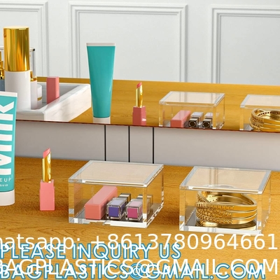 Clear Cube Display Case, Multi-Purpose Box Square Container, Decorative Acrylic Box with Lid, Stackable