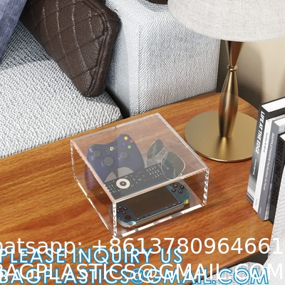 Clear Cube Display Case, Multi-Purpose Box Square Container, Decorative Acrylic Box with Lid, Stackable