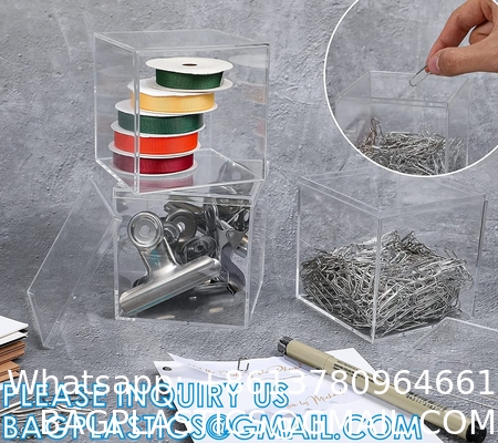 Acrylic Plastic Square Cube Small Acrylic Box Acrylic Storage Containers with Lid Stackable Cube Containers